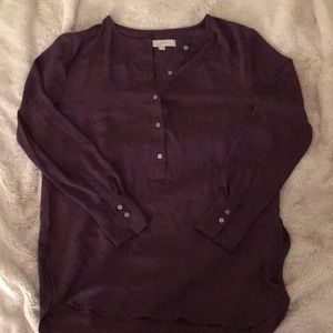 LOFT Deep Purple/Eggplant Sheer Tunic Blouse
